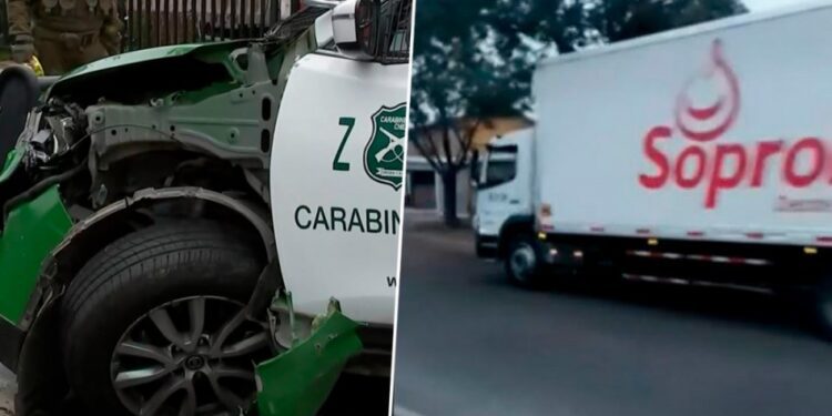 Persecución policial a camión robado terminó con una patrulla de Carabineros chocada en Puente Alto